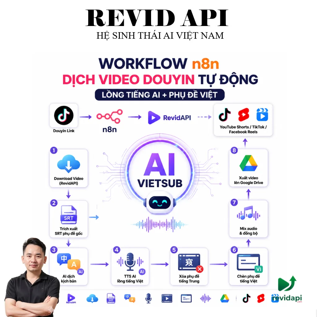 Workflow n8n Dịch Video Không TTS | Giữ Tiếng Gốc + Caption + Thay Nhạc Nền